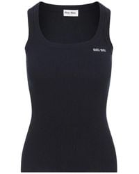 Miu Miu - Logo-Embroidered Ribbed-Knit Top - Lyst