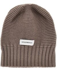 Emporio Armani - Knitted Beanie Hat With Logo Label - Lyst