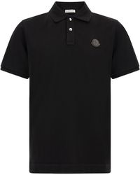 Moncler - Leather Logo Patch Polo Shirt - Lyst