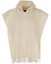 Brunello Cucinelli - Double Knit Wool And Cashmere Poncho With Hood And Fringes - Lyst