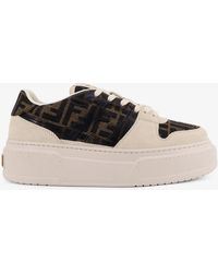 Fendi - Match Canvas And Suede Platform Sneakers - Lyst