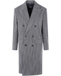 Versace - Herringbone Double Breast Coat - Lyst