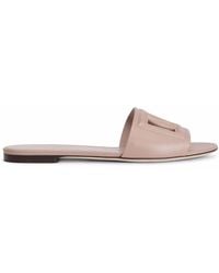 Dolce & Gabbana - Dolce&Gabbana Dg Logo Leather Slides - Lyst