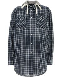 Miu Miu - Check-Pattern Hooded Shirt - Lyst