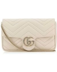 Gucci - Ivory Leather Small Gg Marmont Shoulder Bag - Lyst