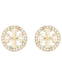 Tory Burch - Orecchini Circlestud Crystal Logo Earrings - Lyst