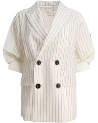 Sacai - Balzer Double-breasted Wool And Silk Jackets And Coats White - Lyst
