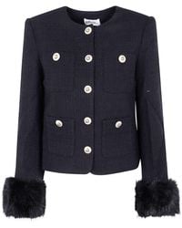 Self-Portrait - Boucle Fur Cuff Jacket - Lyst