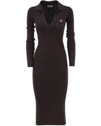 Elisabetta Franchi - Ribbed Knit Midi Dress With Logo Detail - Lyst