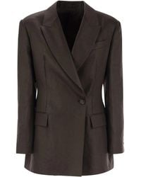 Brunello Cucinelli - Shiny Linen Twill Jacket With Necklace - Lyst