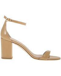 Stuart Weitzman - Shiny Leather Sandals With Block Heel - Lyst