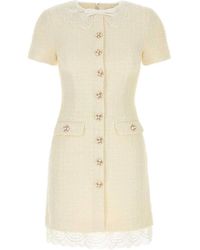 Self-Portrait - Self Portrait Cream Boucle Lace Trim Mini Dress - Lyst