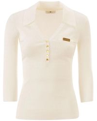 Elisabetta Franchi - Micro-Cable Knit Polo Shirt - Lyst