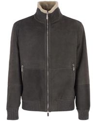 Brunello Cucinelli - Shearling Aviator Jacket With Cashmere Knit Details - Lyst