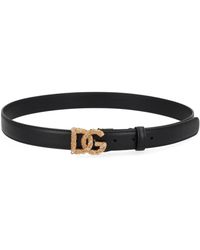 Dolce & Gabbana - Leather Buckle Belt With Logo Detail - Lyst