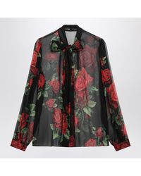 Dolce & Gabbana - Dolce&Gabbana Rose-Print Silk Chiffon Blouse - Lyst