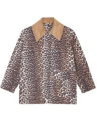 Ganni - Leopard Print Midi Jacket - Lyst