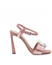 Dolce & Gabbana - Velvet Sandal With Jewel Buckle - Lyst