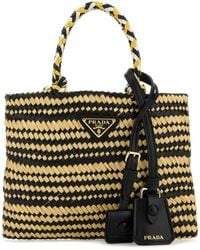 Prada - Twotone Raffia Handbag - Lyst