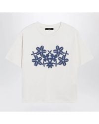 Weekend by Maxmara - Écru Cotton Jersey T-Shirt With Embroidery - Lyst