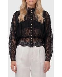 Self-Portrait - Sheer Lace High-Neck Blouse - Lyst