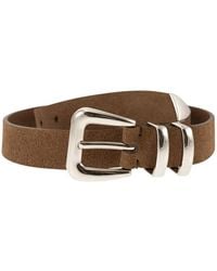 Brunello Cucinelli - Slim Suede Belt With Polished Metal Details - Lyst
