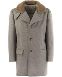 Brunello Cucinelli - Cashmere Coat With Shearling Collar - Lyst