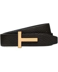 Tom Ford - Grained Leather T-Buckle Belt - Lyst