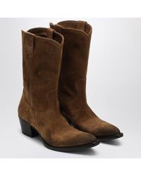Prada - Tobacco Colored Suede Ankle Boots - Lyst
