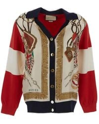 Gucci - Extra Fine Wool Printed Cardigan - Lyst
