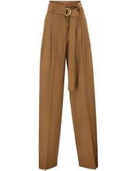 Max Mara - Mstserio – Wide-Leg Pure Wool Trousers With Belt - Lyst