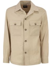BOSS - Linen Shirt Jacket With Patch Pockets - Lyst