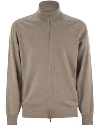 Brunello Cucinelli - High Necked Cashmere Cardigan With Zip - Lyst