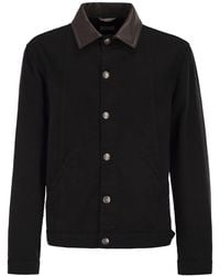 Brunello Cucinelli - Lightweight Garment-Dyed Cotton Denim Jacket With Leather Collar - Lyst