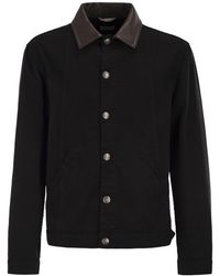 Brunello Cucinelli - Lightweight Garment-Dyed Cotton Denim Jacket With Leather Collar - Lyst