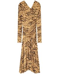 Ganni - Long Dress With "Zebra" Print - Lyst