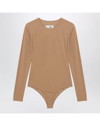 MM6 by Maison Margiela - Fleshtone Longsleeve Lycra Jersey Bodysuit - Lyst