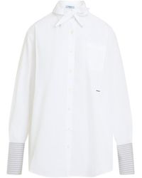 Prada - Shirt With Knot And Striped Cuffs - Lyst