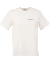 Peserico - Stretch Cotton T-Shirt With Punto Luce Chest Pocket Detail - Lyst