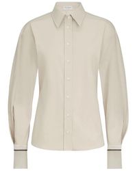 Brunello Cucinelli - Stretch Cotton Poplin Shirt Featuring Shiny Silk Cuffs And Monili Embroidery - Lyst
