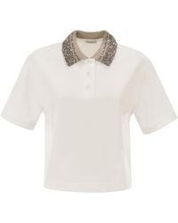 Brunello Cucinelli - Cotton Jersey Polo Shirt With Dazzling Knit Collar - Lyst