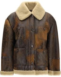 Valstar - Oversized Leather Jacket With Shearling Collar - Lyst