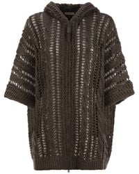 Brunello Cucinelli - Cable & Mesh Jute And Cotton Cardigan With Hood And Shiny Zipper Pull - Lyst