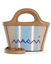 Marni - Xs Raffia Striped Camel Leather Basket Bag - Lyst