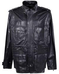 Balmain - Lambskin Leather Mid Length Parka - Lyst