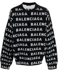 Balenciaga - Allover Logo Crewneck Sweater - Lyst