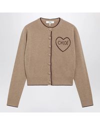 Chloé - Light Wool And Cashmere Logo Cardigan - Lyst
