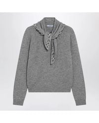 Prada - Cashmere Sweater With Jeweled Scarf - Lyst