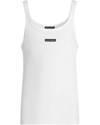 Dolce & Gabbana - Dolce & Gabbana Ribbed Cotton Tank Top With Logo Patch - Lyst