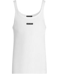 Dolce & Gabbana - Dolce & Gabbana Ribbed Cotton Tank Top With Logo Patch - Lyst